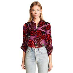 Alice + Olivia Eloise Mandarin Collar Button Front Floral Burnout Blouse